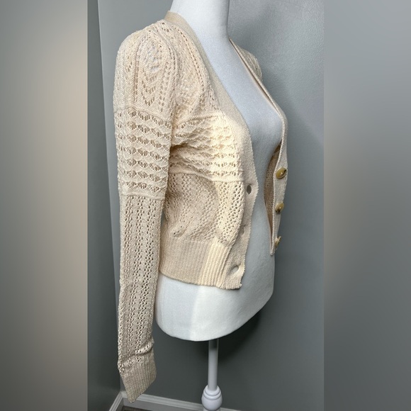 Anthropologie Beige Open-Knit Button Cardigan Sweater Womens Size XS - Picture 10 of 17